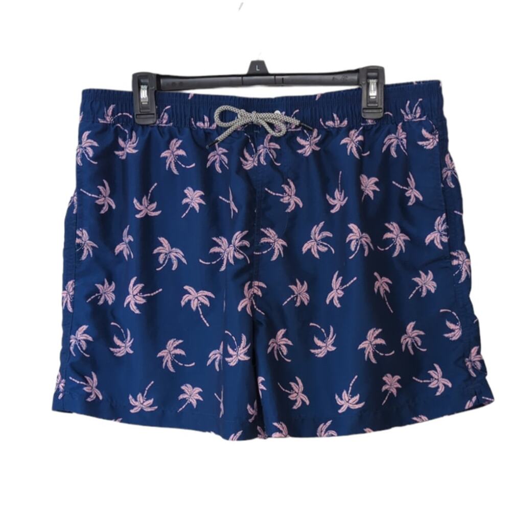 Men's Blue Swim Trunks with Pink Palm Trees Size XL